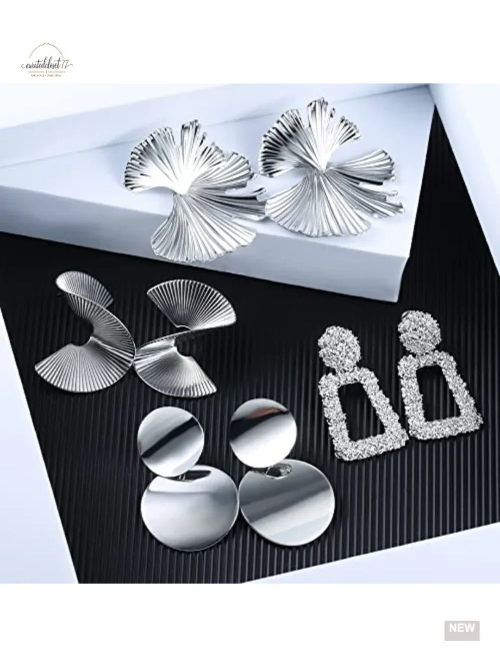 6 Pairs Silver Geometric Drop Dangle Statement Earrings Set Hypoallergenic